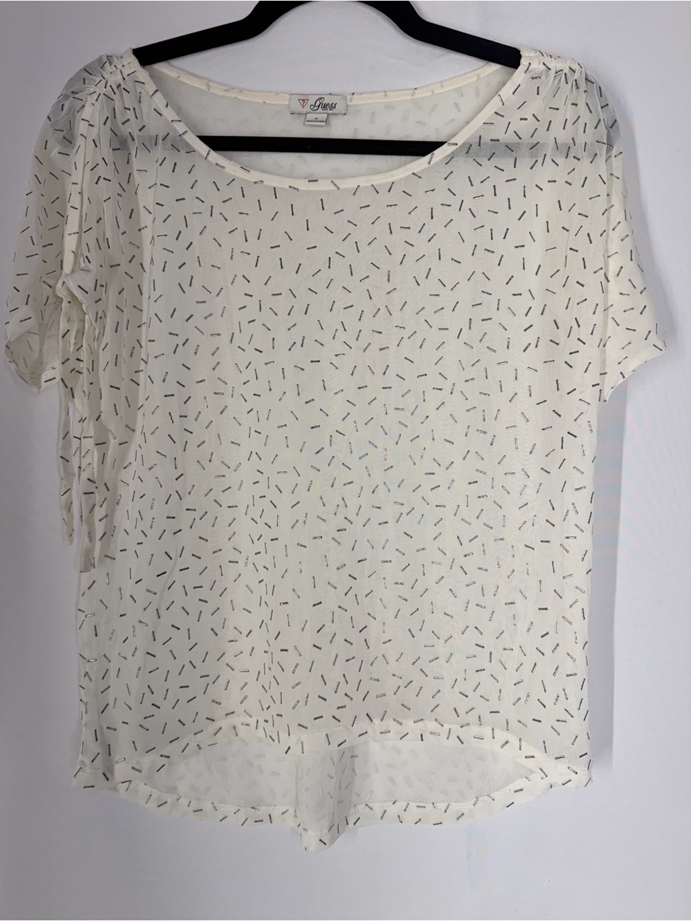 Guess Cream Short Sleeve Blouse with Black Dash Print